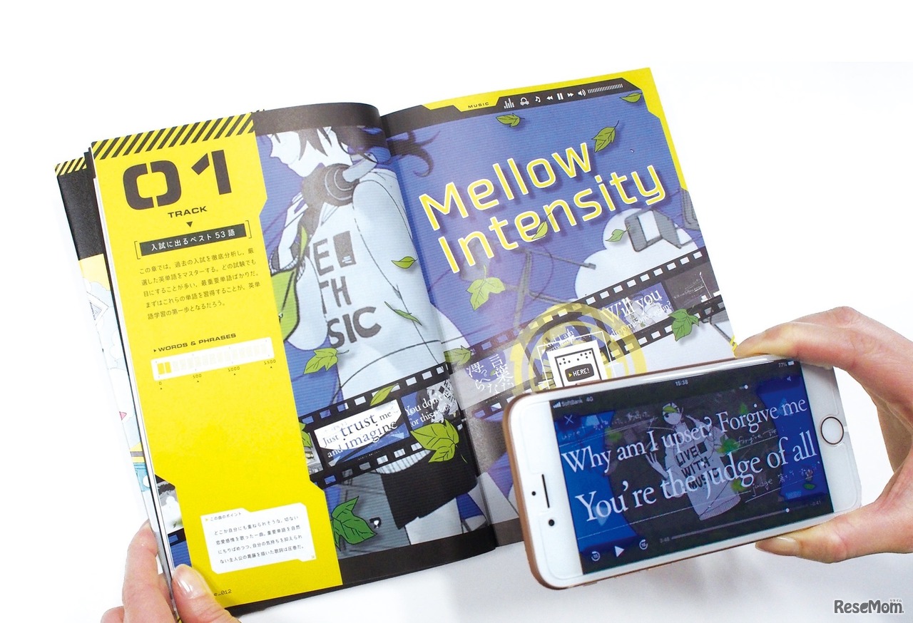 アプリを起動してページのマーカーにかざすと映像が再生（スマホ、パソコン、タブレットで視聴可能）