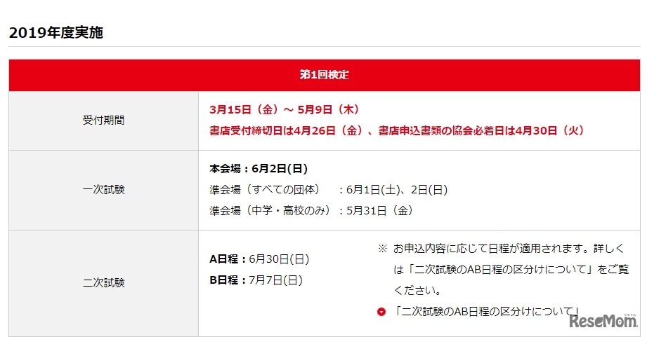 2019年度第1回検定