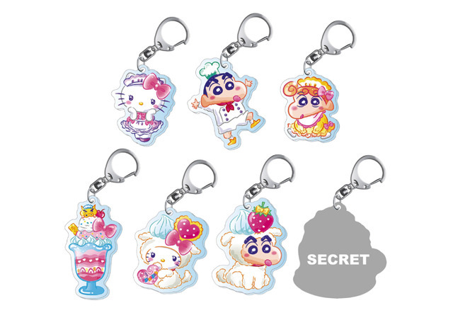 「ハローキティ×クレヨンしんちゃんカフェ」アクリルキーホルダーガチャ（シークレット含む全7種） 400円（税込）（C） U／F・S・A・A（C） 1976, 2019 SANRIO CO., LTD.APPROVAL NO. G594645