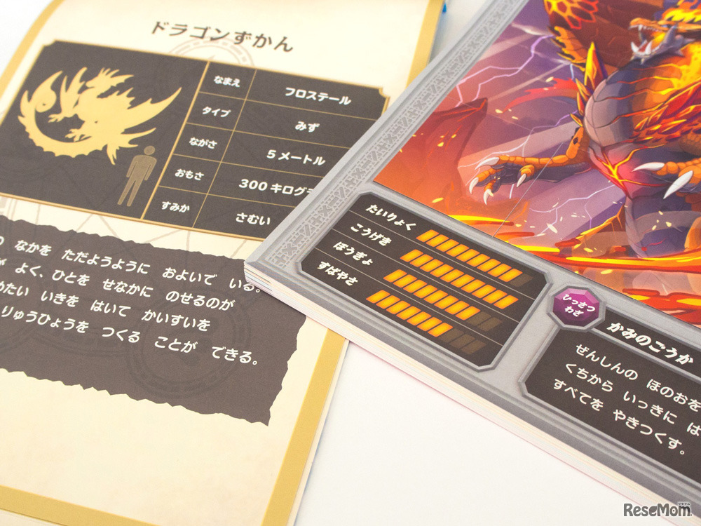 全ドラゴンには能力パラメータや必殺技などの図鑑データも