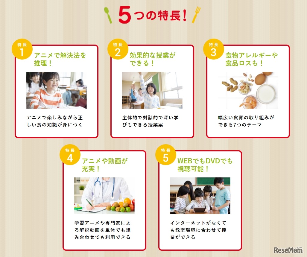 「食育の時間＋」5つの特長