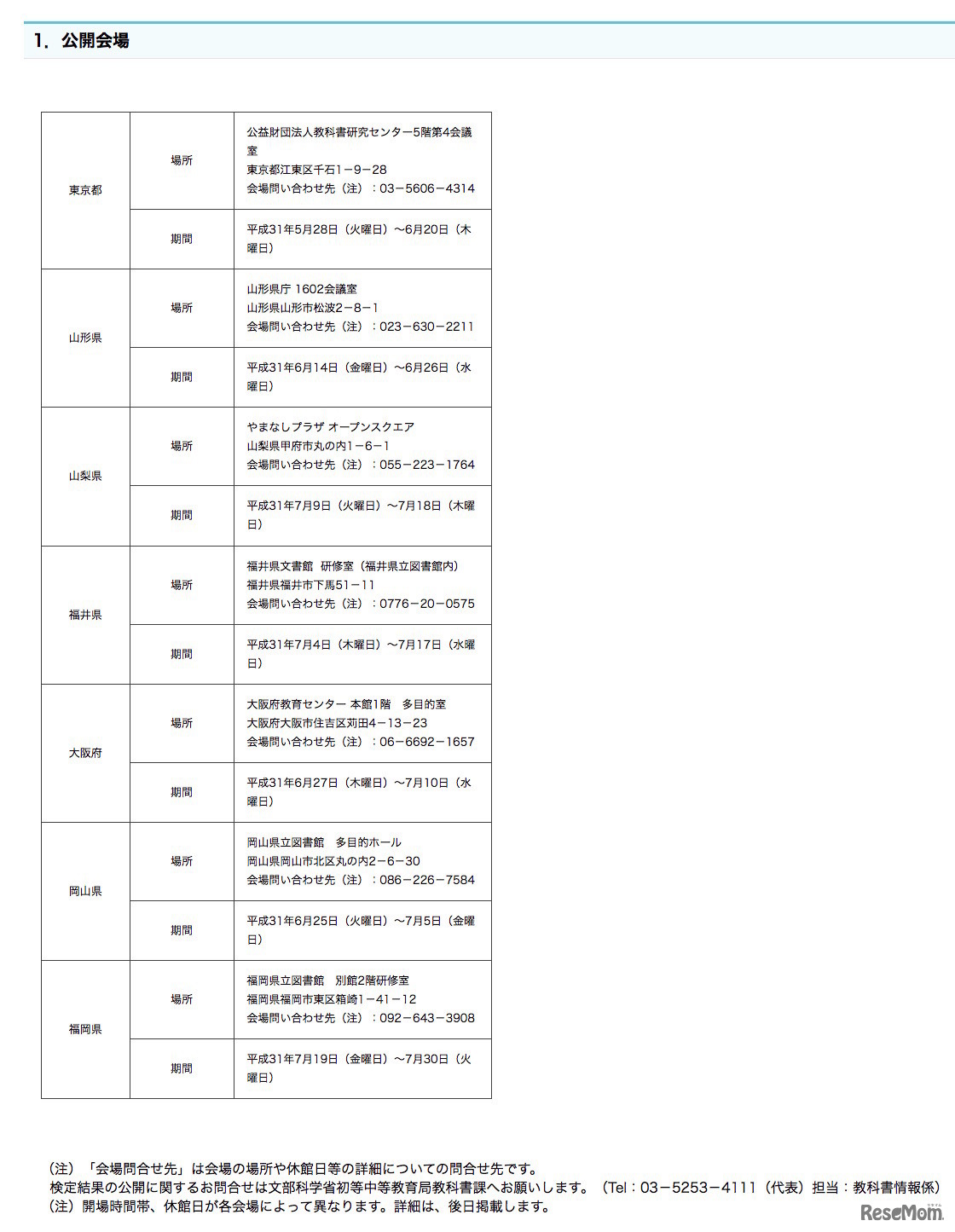 平成31年度（2019年度）に行われる教科用図書検定結果の公開について