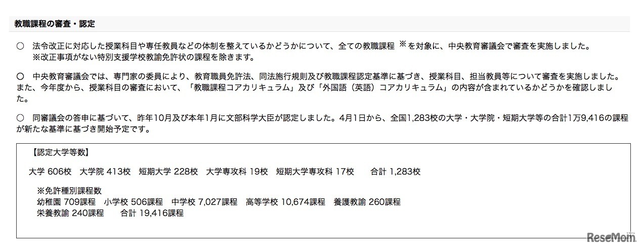 文部科学省「平成31年度から新しい教職課程が始まります」教職課程の審査・認定
