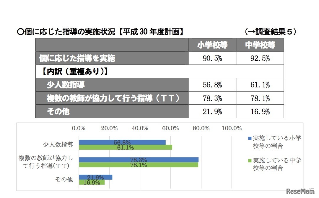 個に応じた指導の実施状況【2018年度計画】