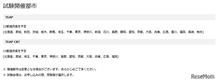 試験開催都市