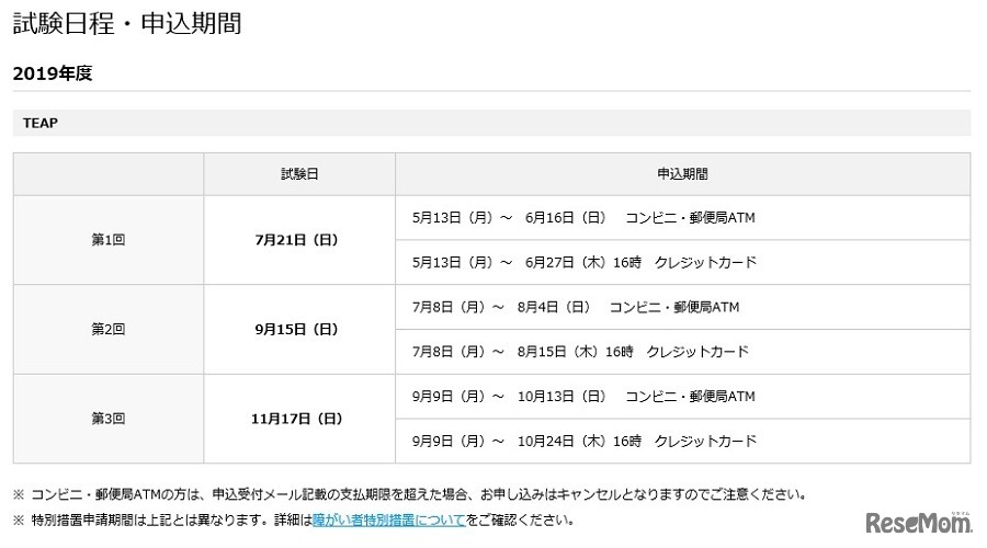 試験日程・申込期間
