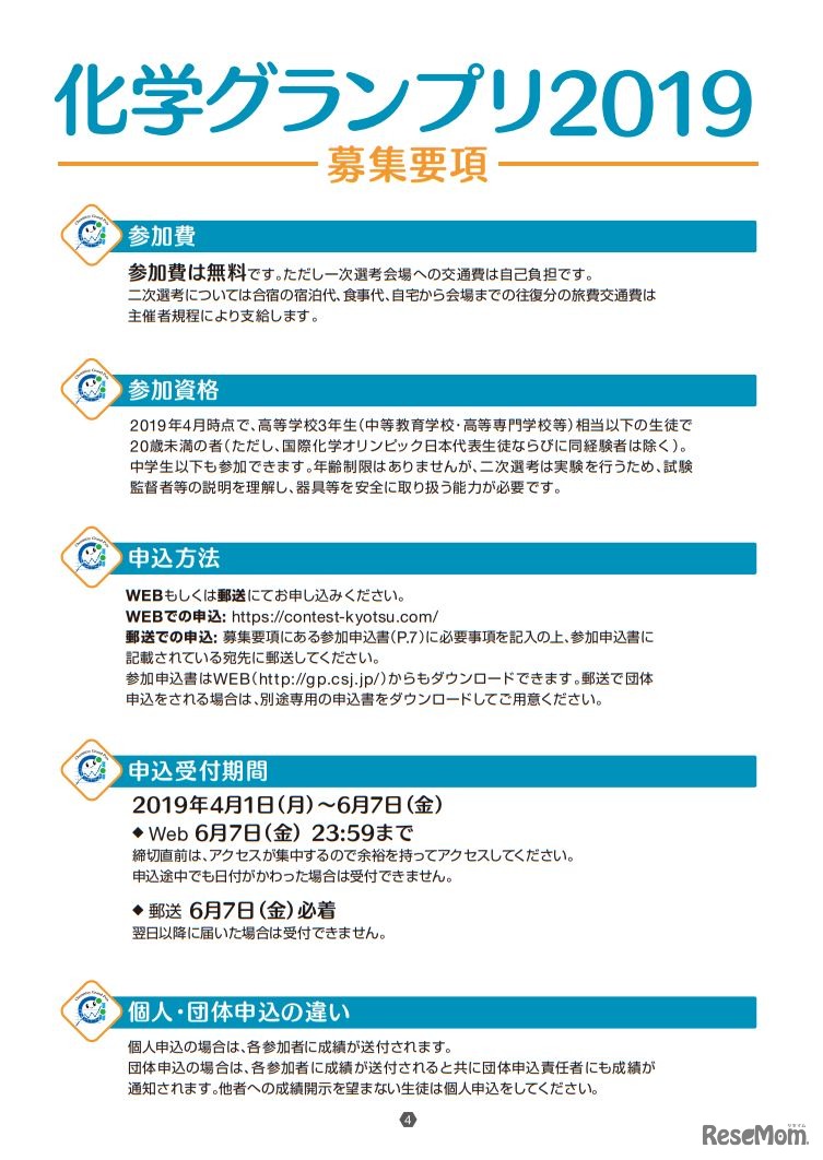 「化学グランプリ2019」募集要項