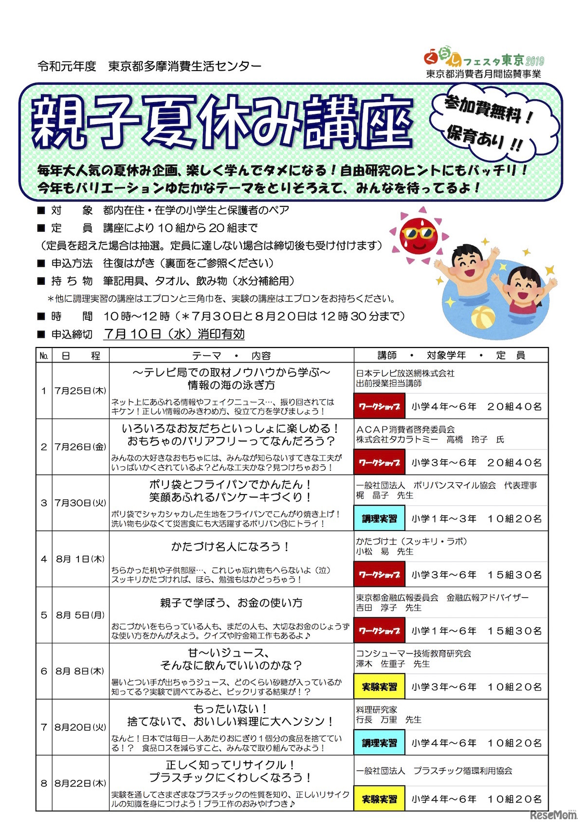東京都多摩消費生活センター「親子夏休み講座」