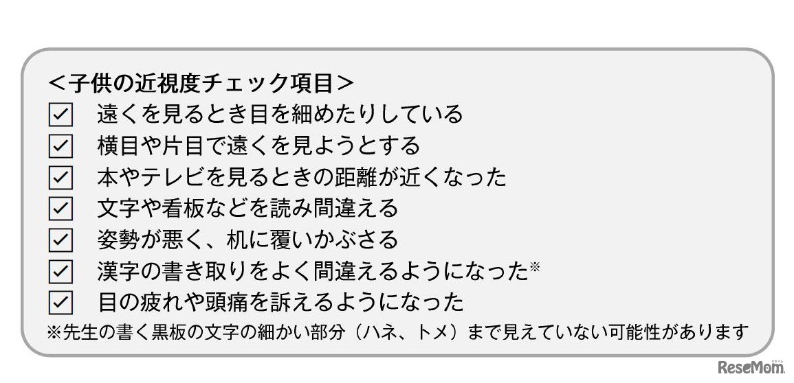 子どもの近視度チェック項目