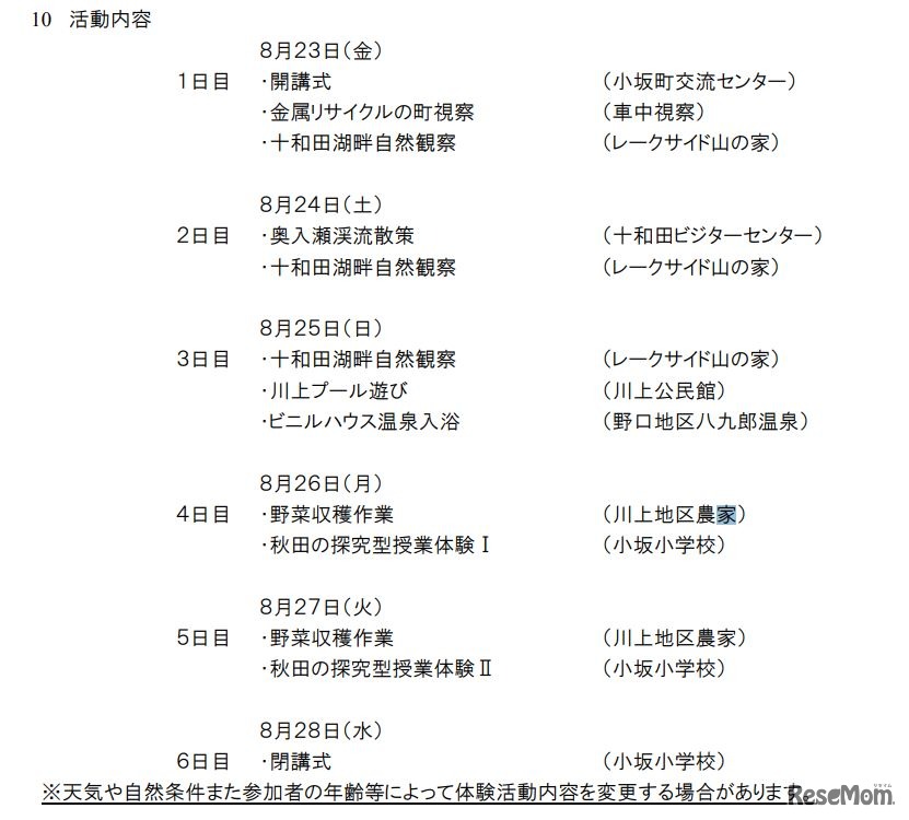 「短期チャレンジ留学I」小坂町の活動内容