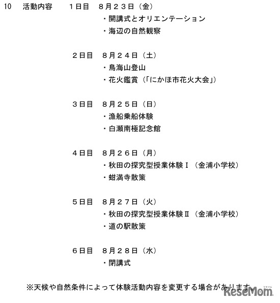 「短期チャレンジ留学I」にかほ市の活動内容