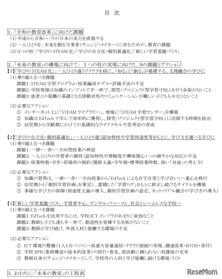 「未来の教室」とEdTech研究会　第2次提言の目次