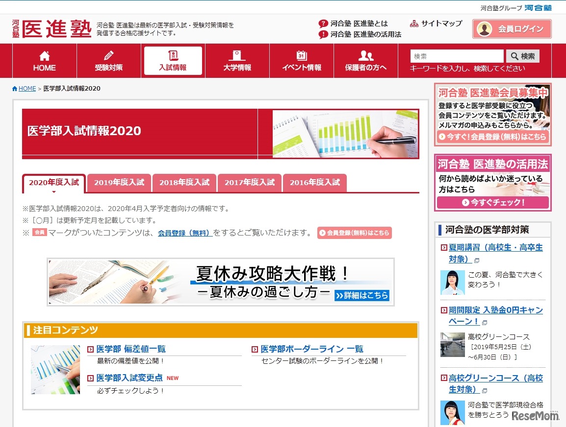 河合塾 医進塾「医学部入試情報2020」