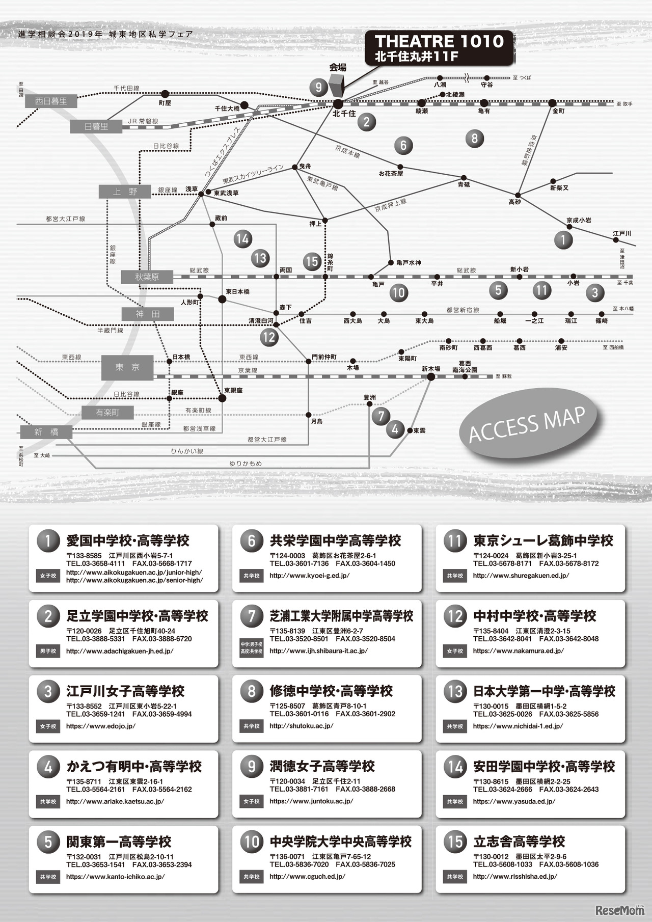 「進学相談会2019 城東地区 私学フェア」（チラシ・裏）