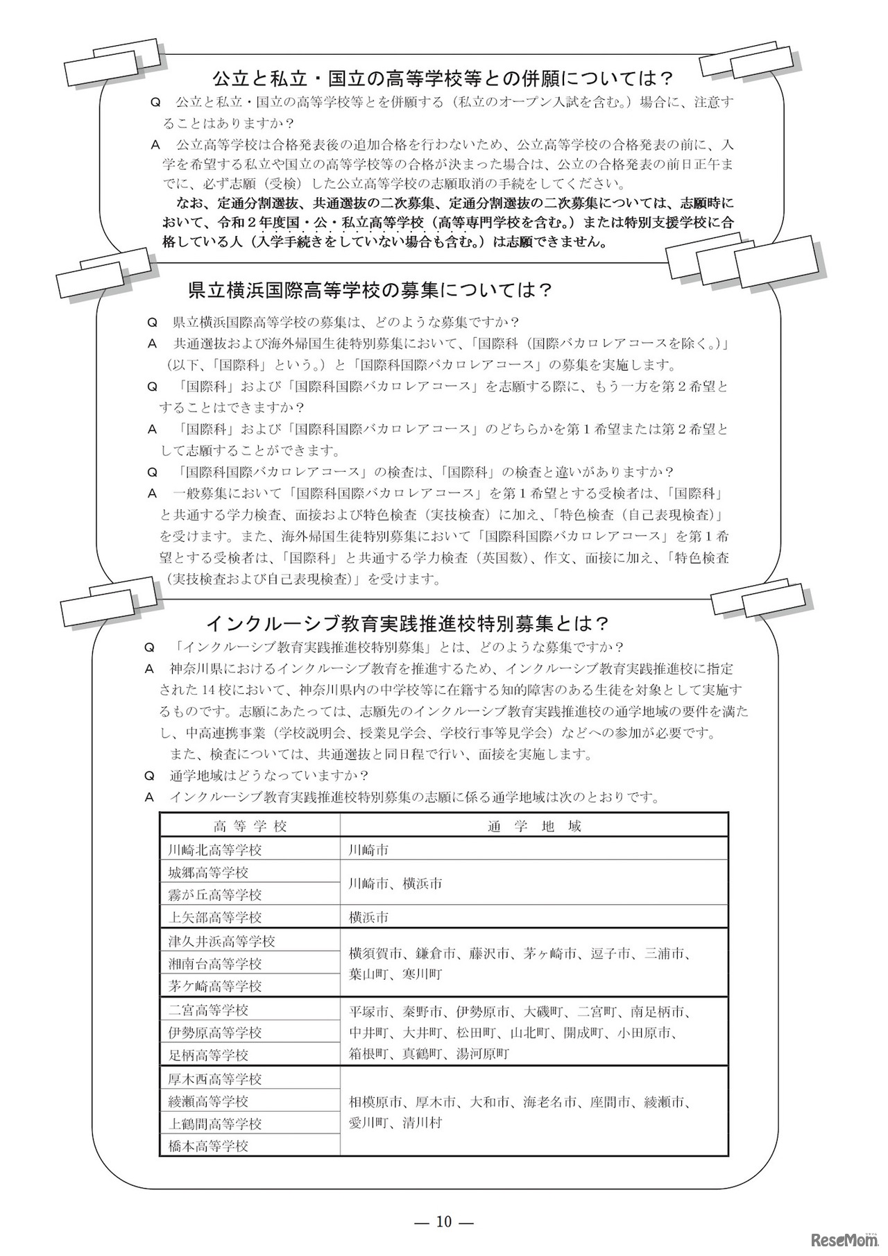 神奈川県公立高校入学者選抜　基本事項Q＆A