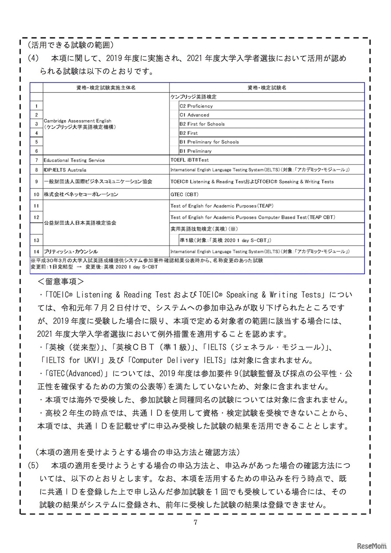 「大学入学共通テスト実施方針（追加分）運用ガイドライン」2019年度に実施され、2021年度大学入学者選抜において活用が認められる試験