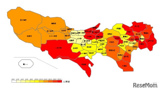 都内における感染性胃腸炎の保健所別発生状況　2010年第48週