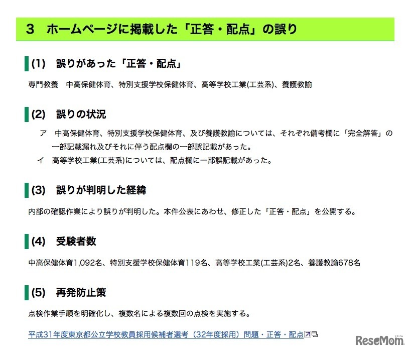 Webサイトに掲載した「正答・配点」の誤りについて