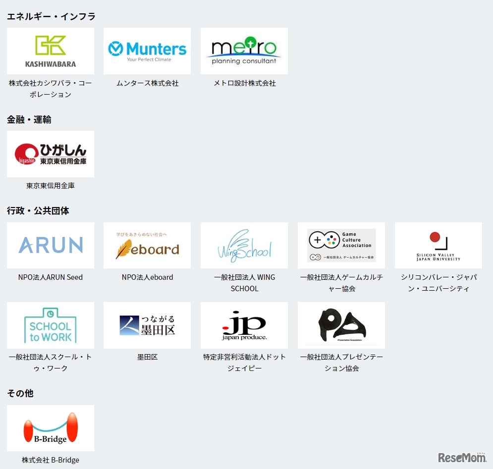 協力・連携企業（エネルギー・インフラ、金融・運輸、行政・公共団体、その他）
