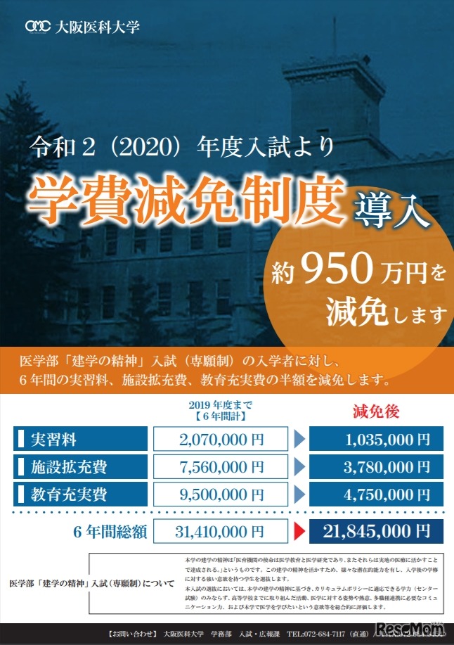 大阪医科大学「学費減免制度」