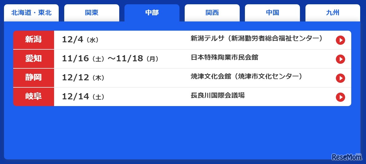 公演スケジュール（中部）