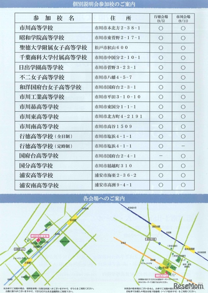 市川・浦安地区 私立・公立高等学校合同個別説明会
