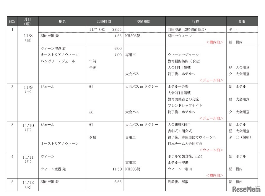 ツアースケジュール