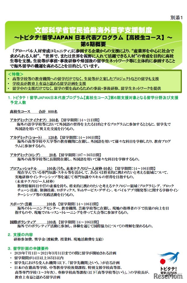 トビタテ！留学JAPAN日本代表プログラム【高校生コース】～第6期の概要
