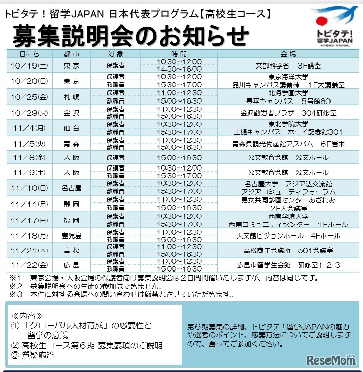 教職員と保護者対象の募集説明会