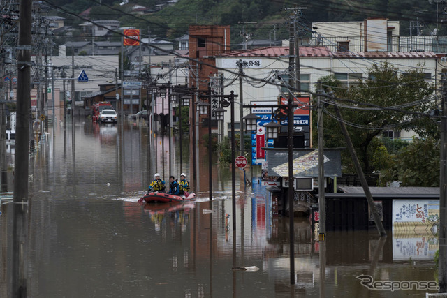 台風19号の被災状況（10月14日、宮城県丸森町）
