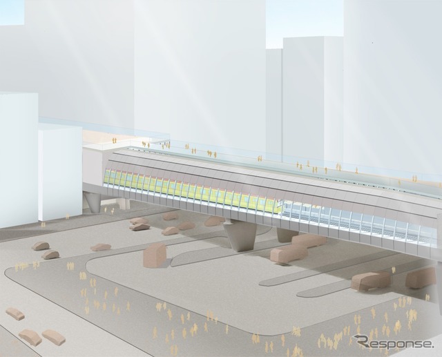 明治通り上空に設置される新駅舎