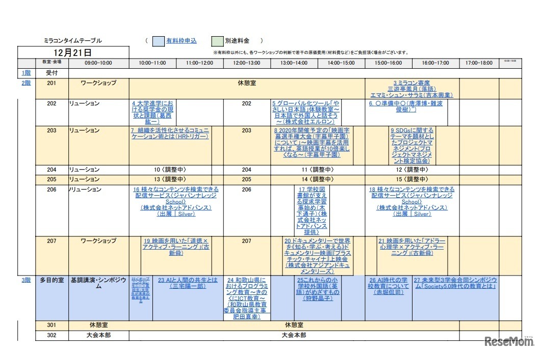 12/21ミラコンタイムテーブル