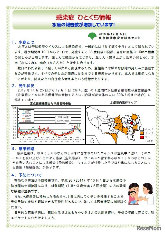 都民向け情報リーフレット「水痘の報告数が増加しています！」
