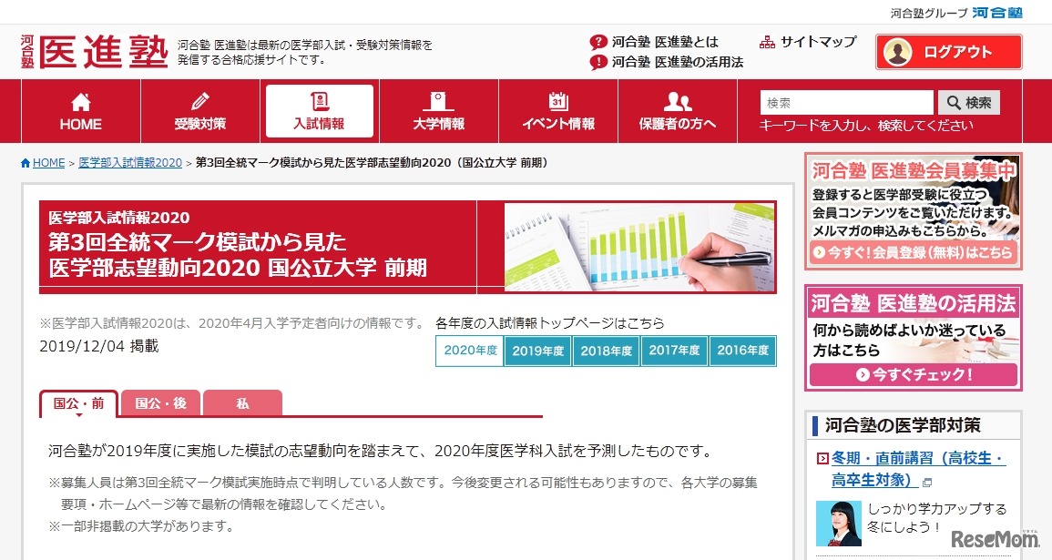 第3回全統マーク模試から見た医学部志望動向2020