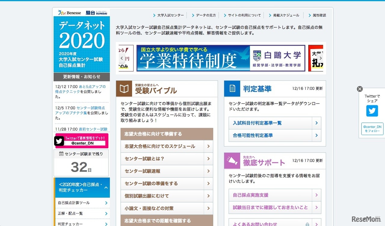 ベネッセ・駿台　データネット2020