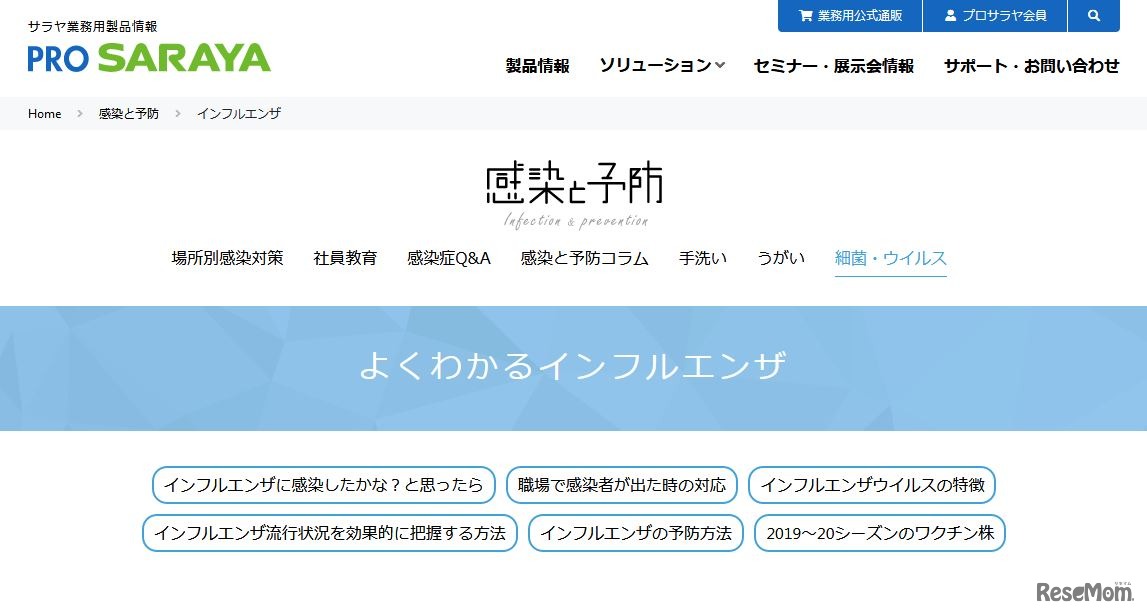 サラヤ「感染と予防 インフルエンザ」