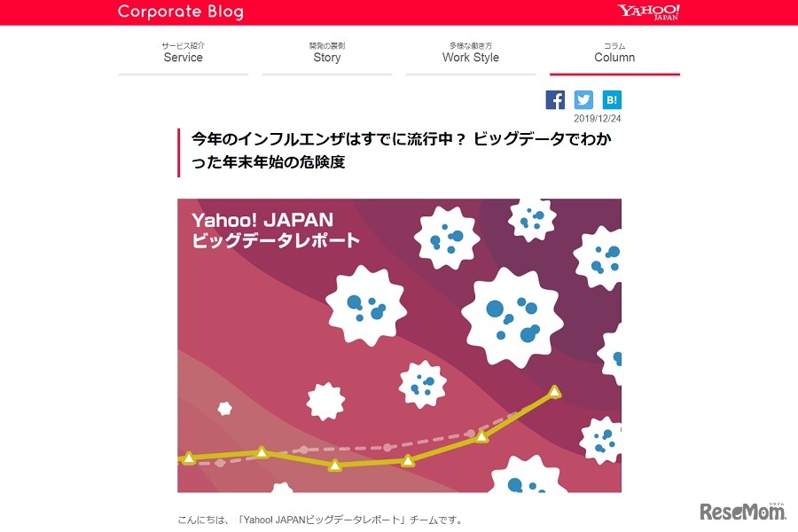 「Yahoo! JAPANビッグデータレポート」チームは、年末年始にかけてインフルエンザに注意するよう呼びかけている