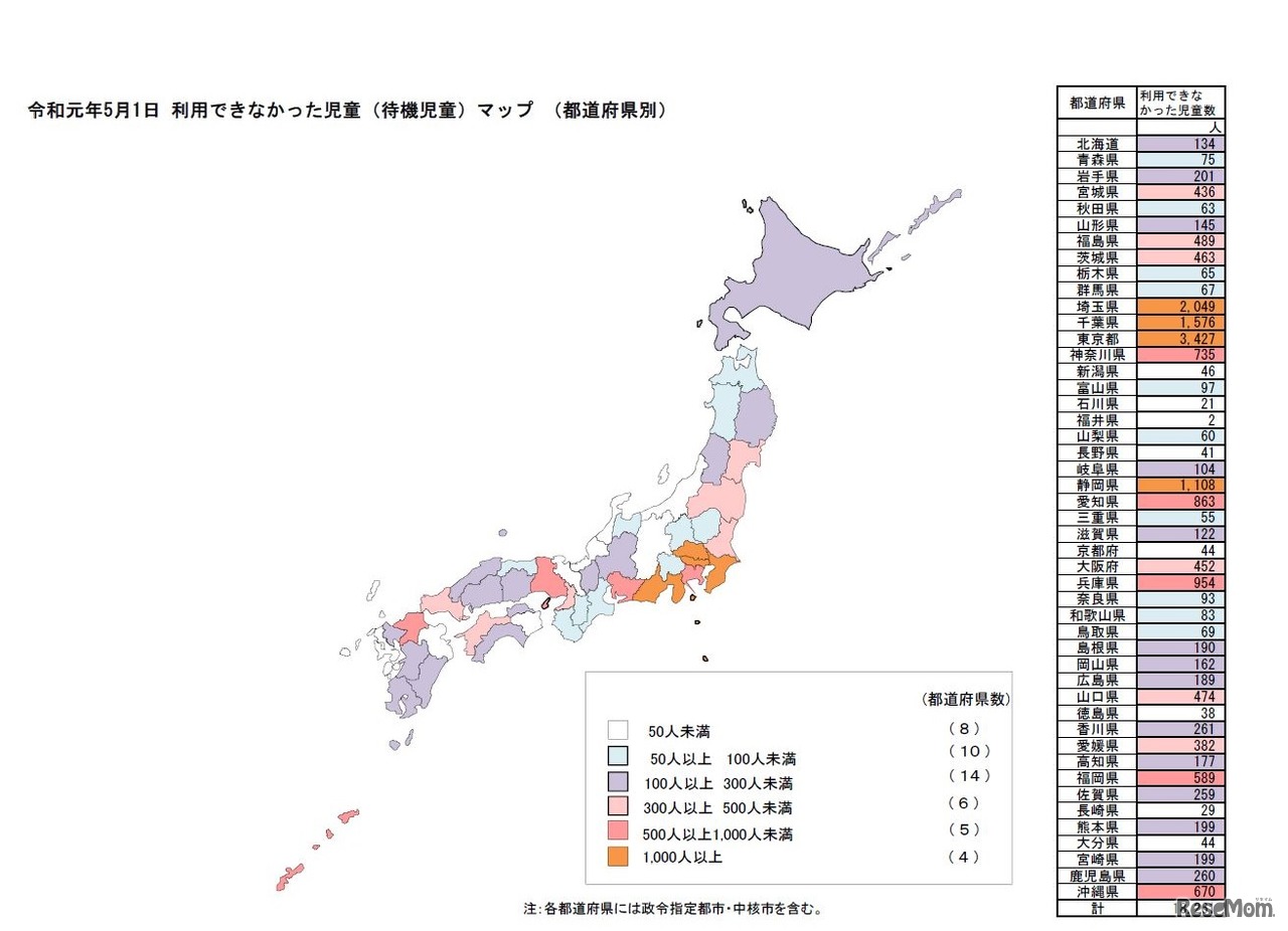 都道府県別の待機児童マップ