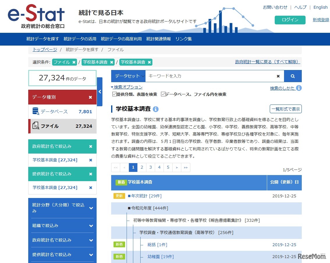 政府統計の総合窓口（e-Stat）