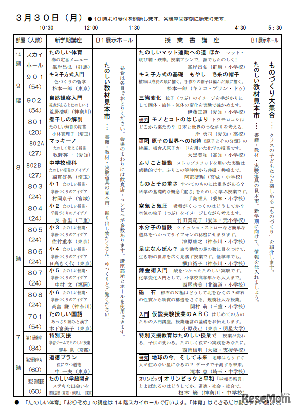 2020年東日本たのしい授業フェスティバルタイムテーブル1日目