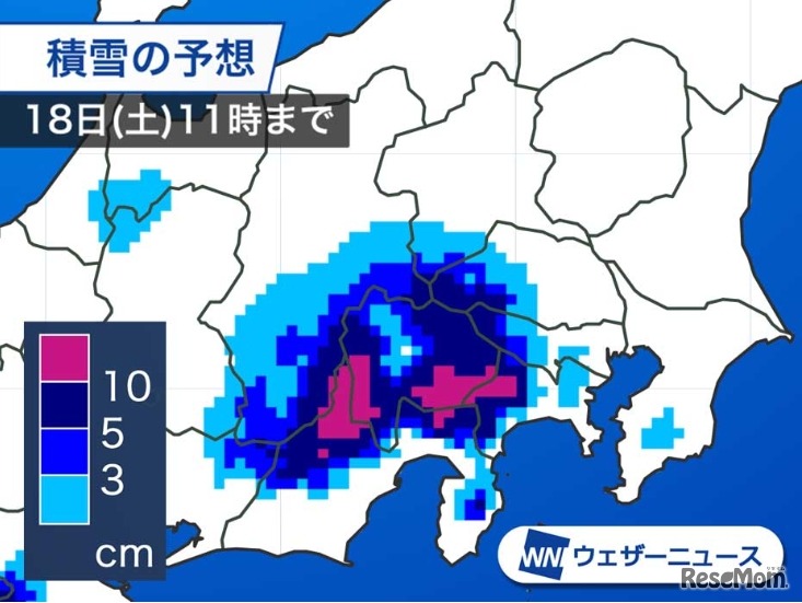 積雪の予想（1月18日午前11時まで）