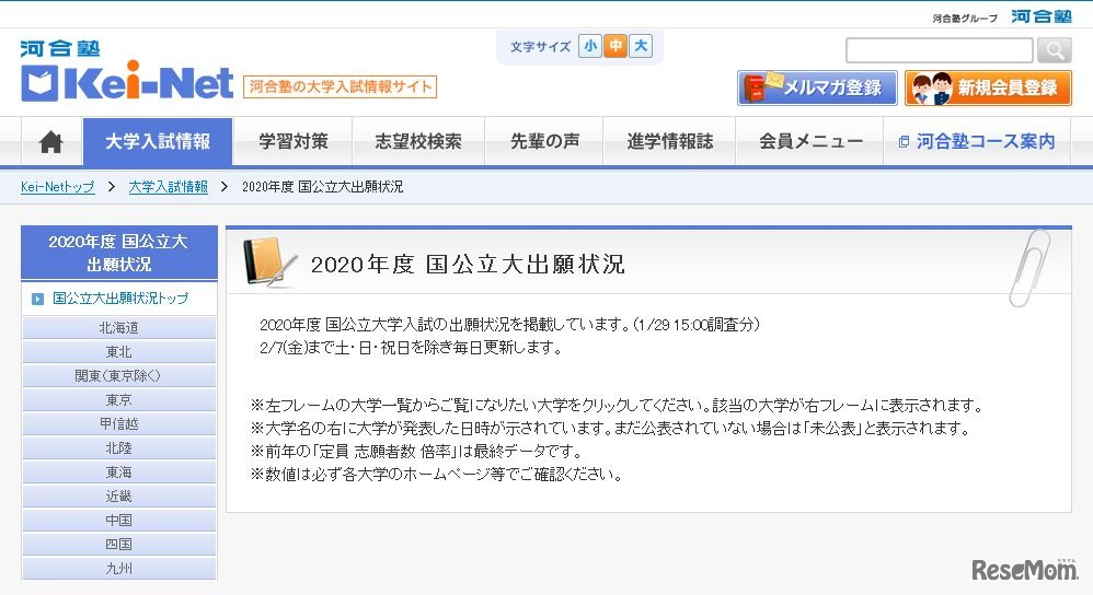 2020年度 国公立大出願状況