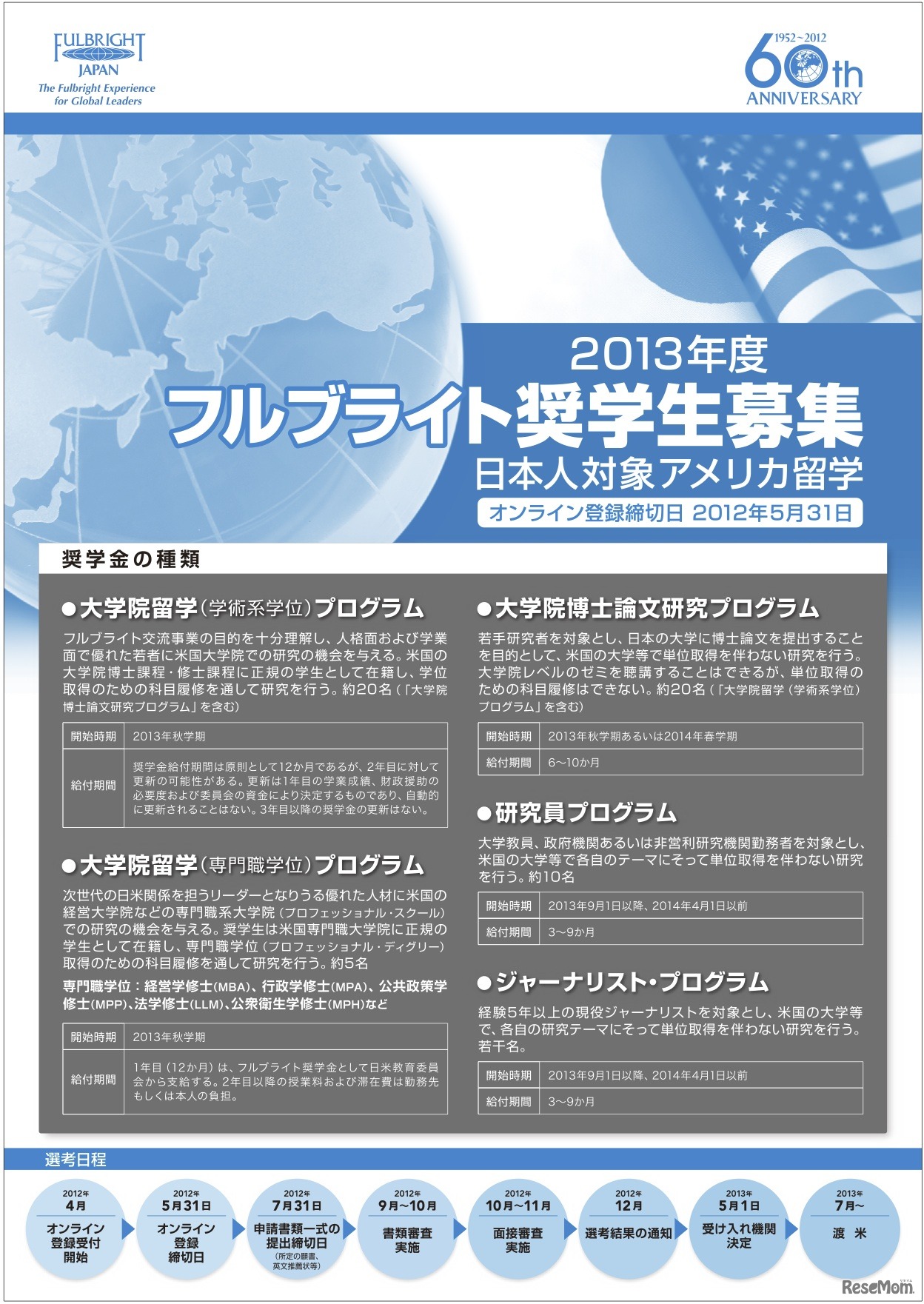 2013年度、フルブライト奨学生募集