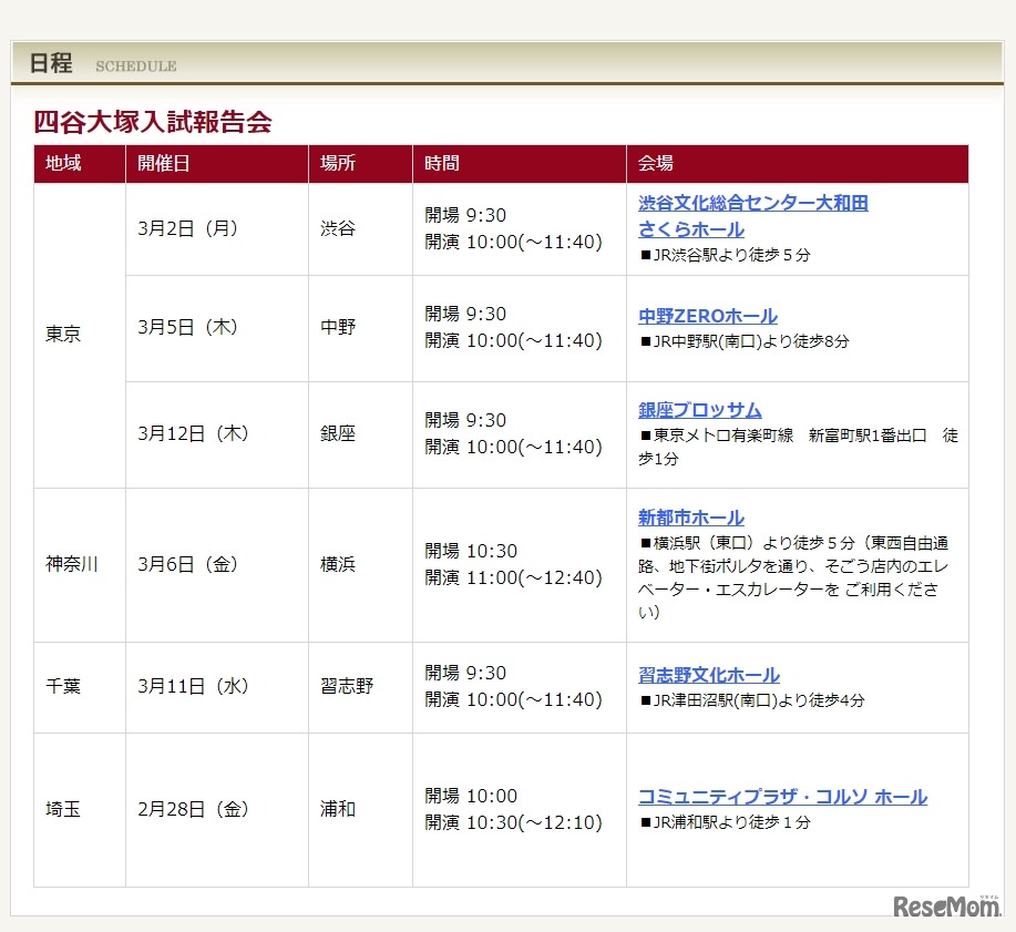 四谷大塚入試報告会の日程