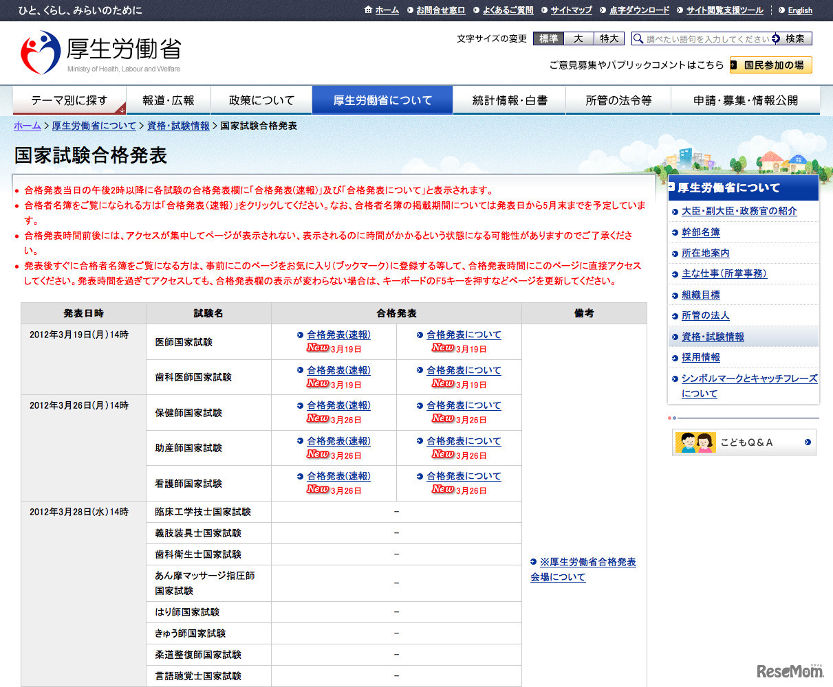 国家試験合格発表