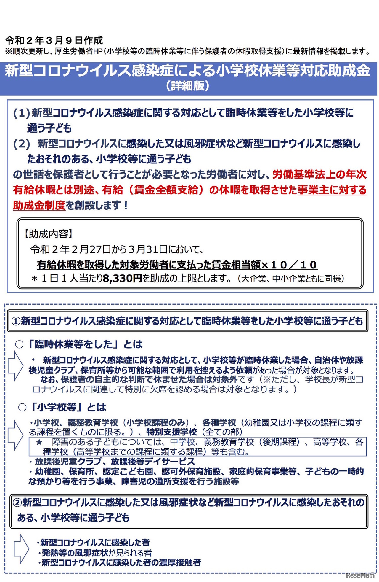 新型コロナウイルス感染症による小学校休業等対応助成金【詳細版】
