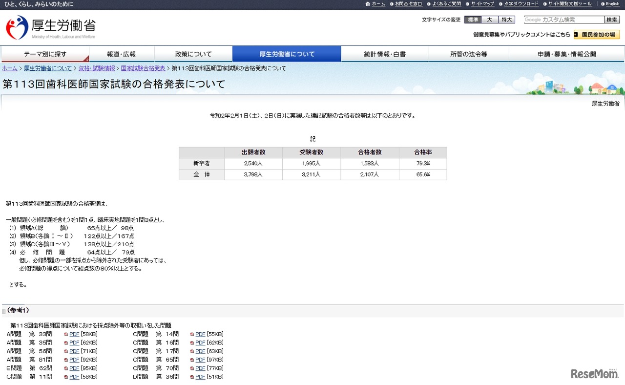 第113回歯科医師国家試験の合格発表について
