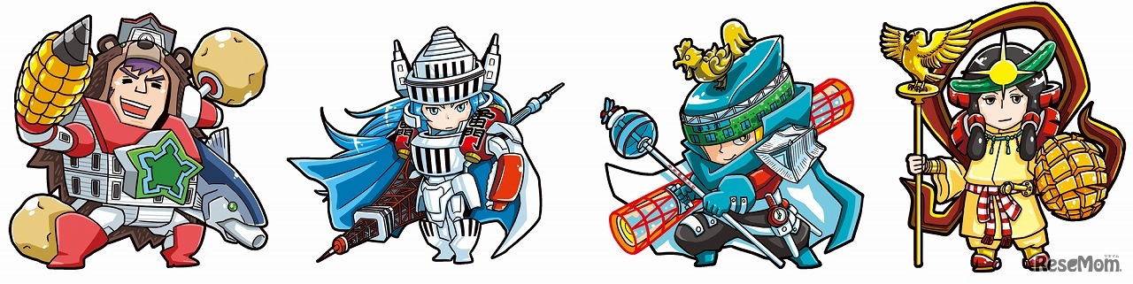 左から北海道、東京、兵庫、宮城のヒーローキャラクター