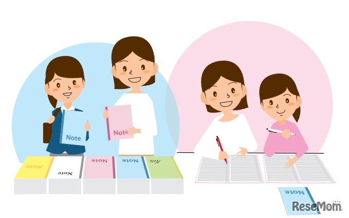 子どもの不安を解消するため、ノートは一緒に選び、書いて見せる