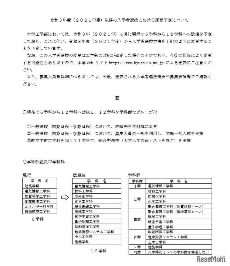 工学部・2021年度以降の変更予定について